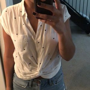 Knot front heart patterned blouse